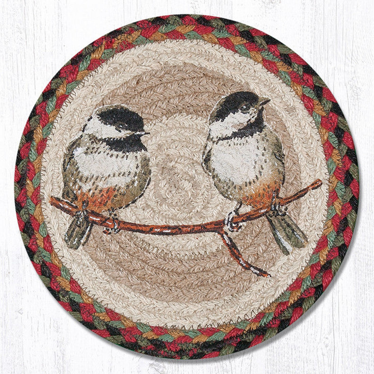 Chickadee Printed Jute Round Trivet by Sandy Clough