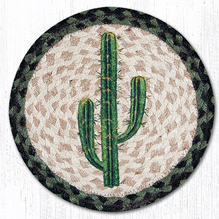 10" Saguaro Printed Jute Round Trivet, Set of 2