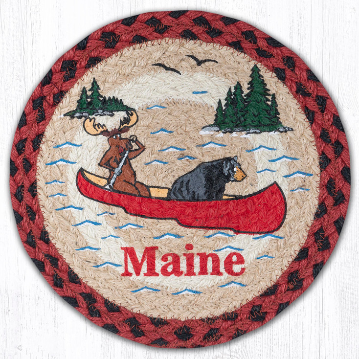 Moose Rowing Printed Jute Round Trivet by Harry W Smith