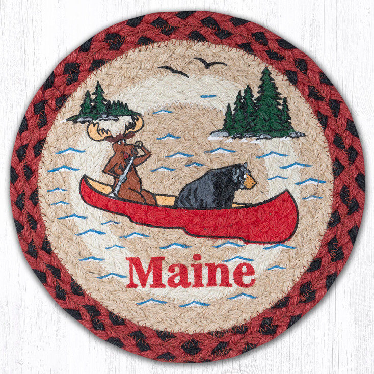 10" Moose Rowing Printed Jute Round Trivet by Harry W. Smith, Set of 2