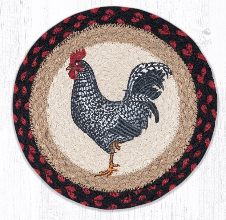 Black & White Rooster Jute Round Trivet by Sandy Clough