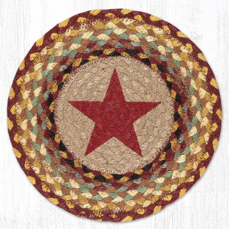 Burgundy Star Printed Jute Round Trivet