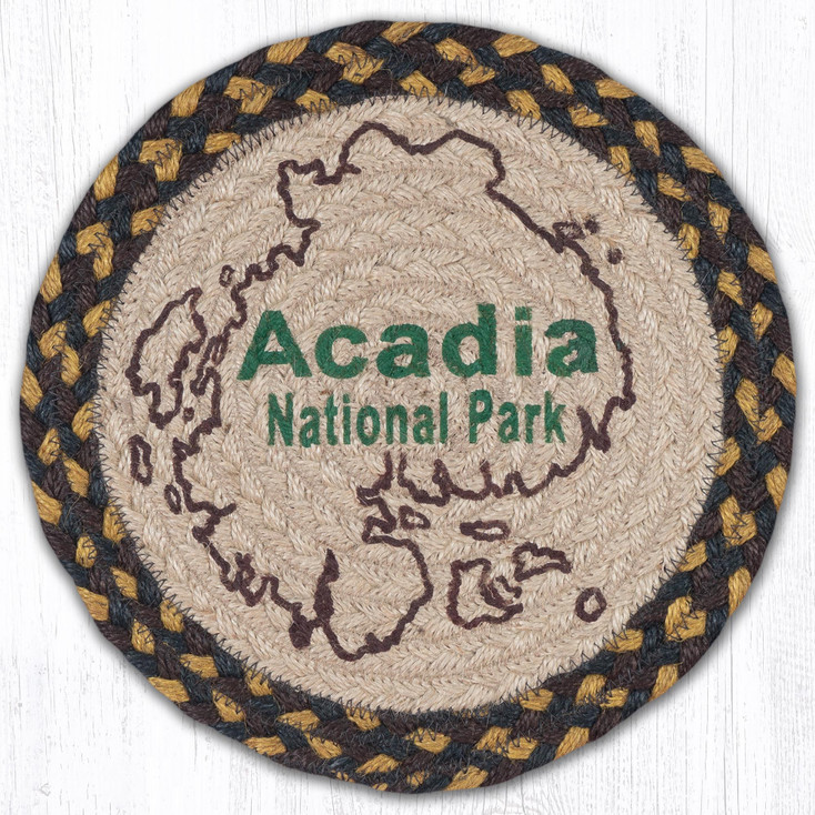 10" Acadia Map Printed Jute Round Trivet by Harry W. Smith, Set of 2