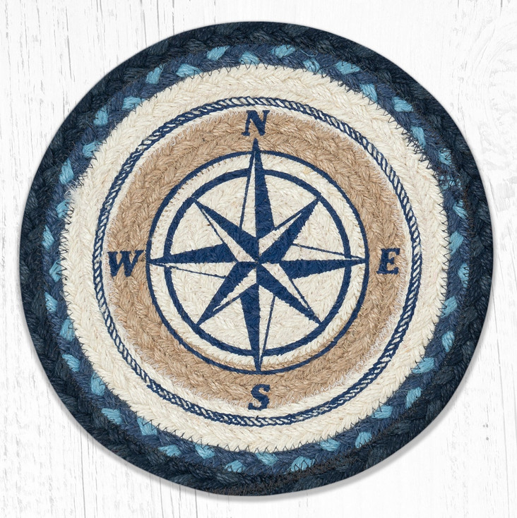 10" Compass Rose Printed Jute Round Trivet by Harry W. Smith, Set of 2