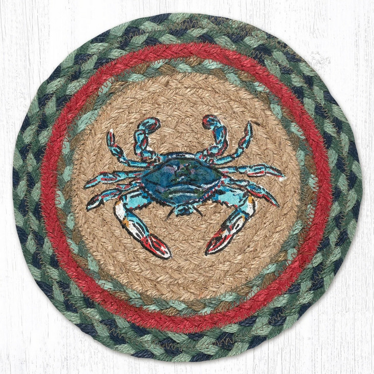 10" Blue Crab Printed Jute Round Trivet by Harry W. Smith, Set of 2