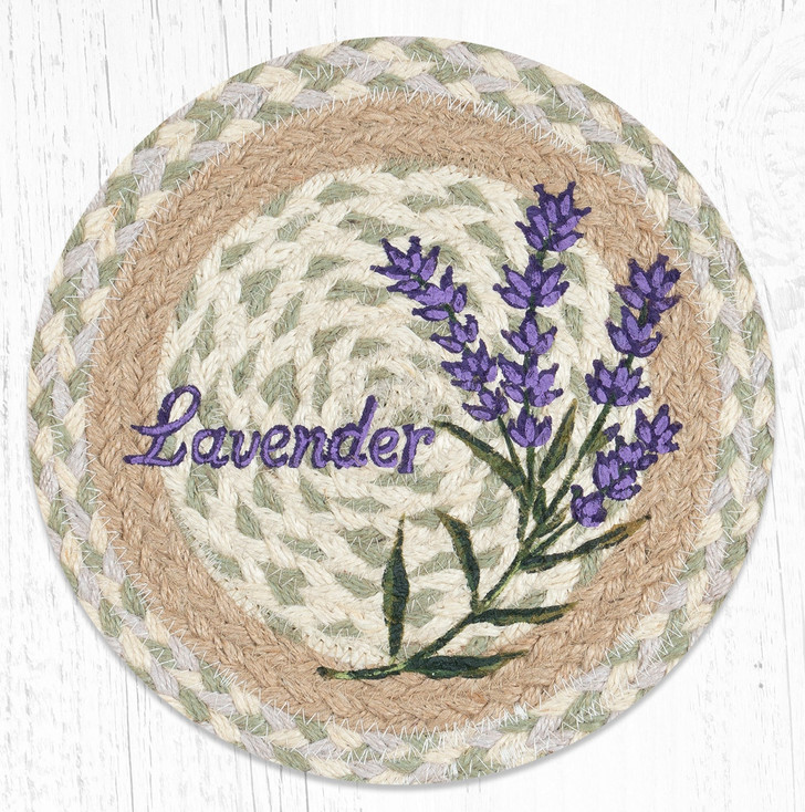 10" Lavender Printed Jute Round Trivet by Susan Burd, Set of 2