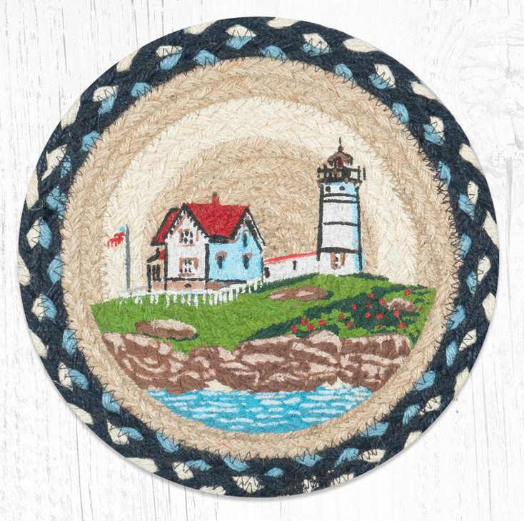 10" Nubble Lighthouse Printed Jute Round Trivet by Harry W. Smith, Set of 2