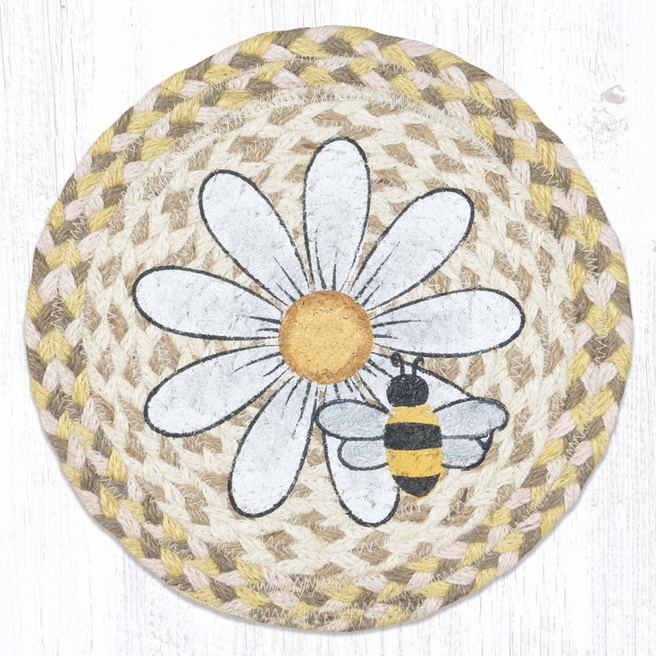 10" Daisy & Bee Printed Jute Round Trivet by Suzanne Pienta, Set of 2