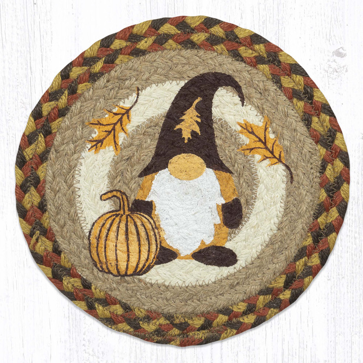 10" Fall Gnome Printed Jute Round Trivet by Harry W. Smith, Set of 2