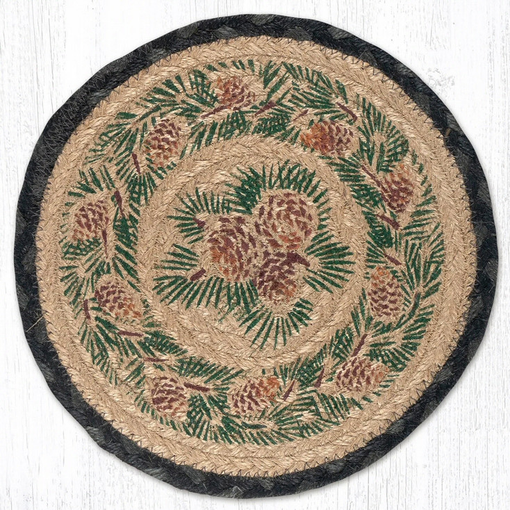 Pinecone Printed Jute Round Trivet