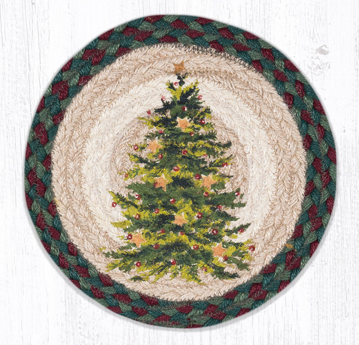 Christmas Joy Tree Jute Round Trivet by Sandy Clough