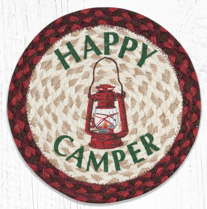 Happy Camper Printed Jute Round Trivet by Harry W Smith
