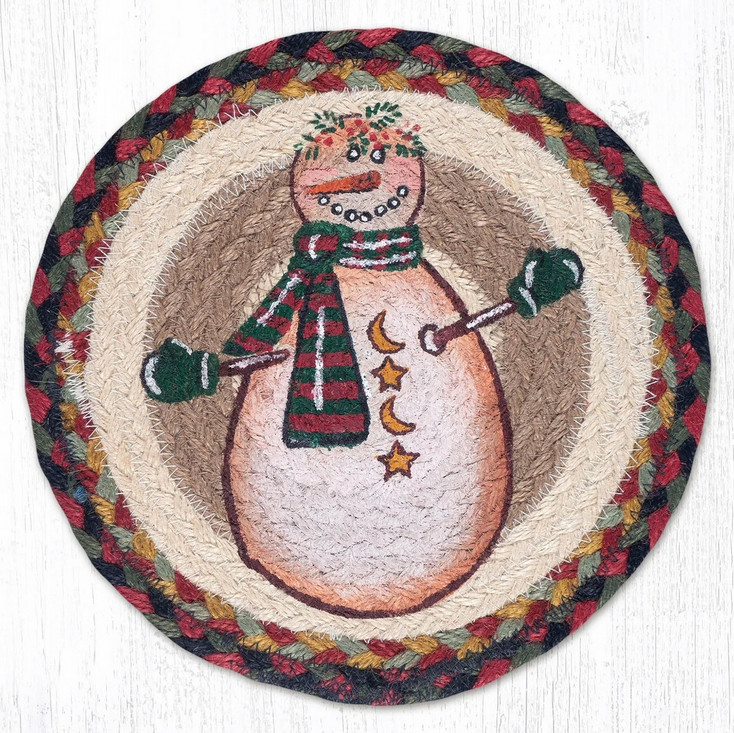 10" Moon & Star Snowman Printed Jute Round Trivet by Susan Burd, Set of 2