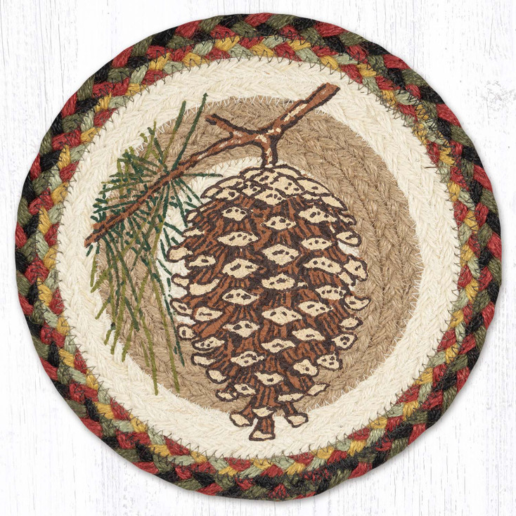 Pinecone Printed Jute Round Trivet by Sandy Clough
