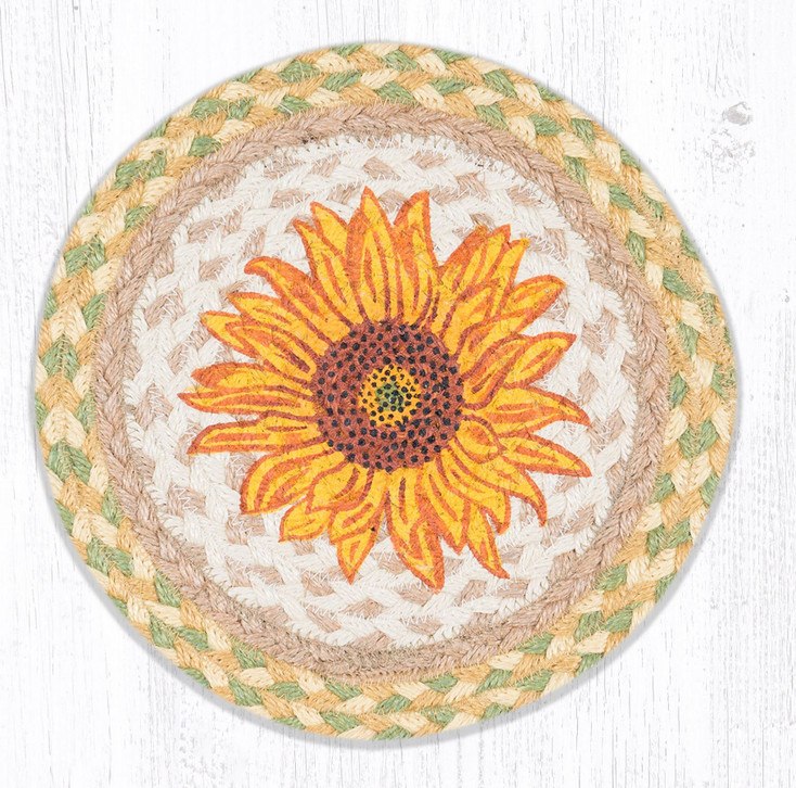 10" Sunflower Printed Jute Round Trivet by Sandy Clough, Set of 2