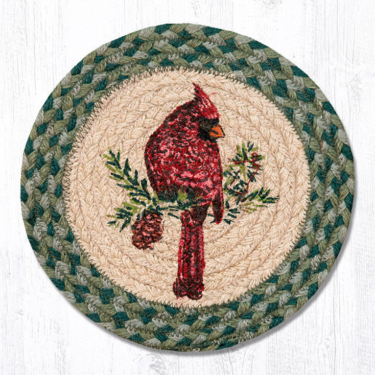 10" Cardinal Printed Jute Round Trivet by Harry W. Smith, Set of 2