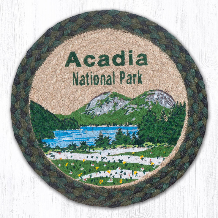 10" Acadia Bubbles Printed Jute Round Trivet by Harry W. Smith, Set of 2