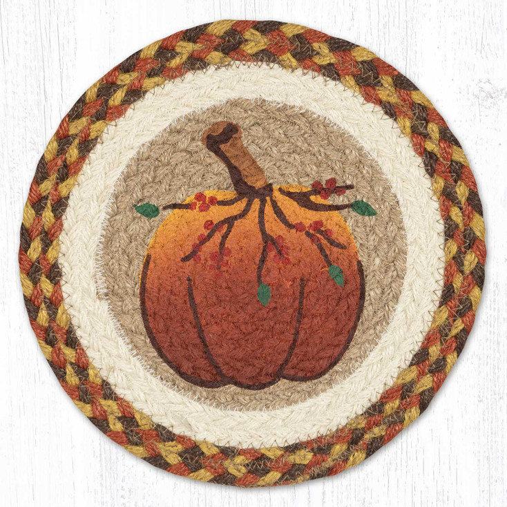Harvest Pumpkin Printed Jute Round Trivet by Susan Burd