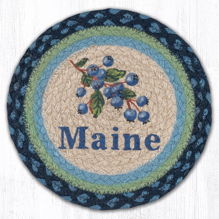 10" Blueberry Maine Printed Jute Round Trivet by Harry W. Smith, Set of 2