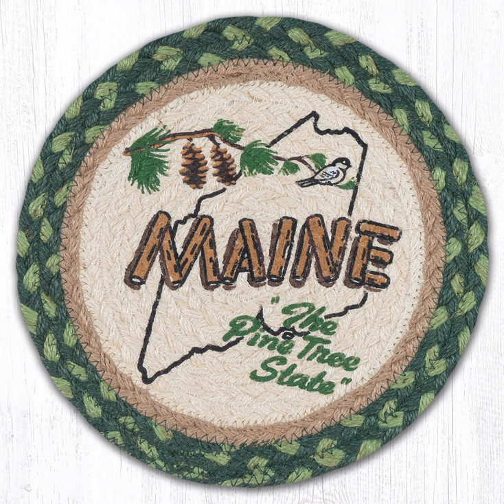 10" Maine Pine Printed Jute Round Trivet by Harry W. Smith, Set of 2