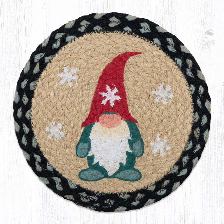 10" Winter Gnome Printed Jute Round Trivet by Harry W. Smith, Set of 2