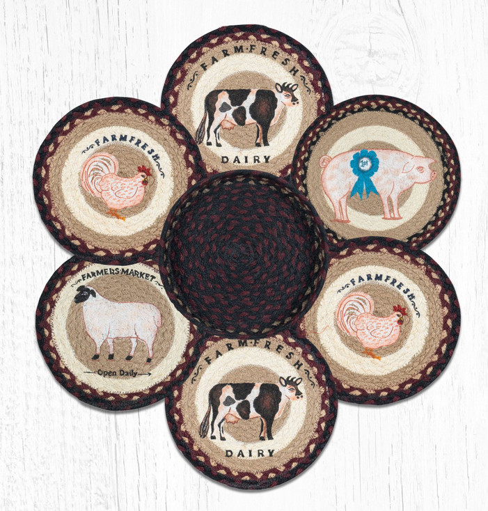 Farmhouse Braided Jute Trivets and Basket Holder by Susan Burd, Set of 7
