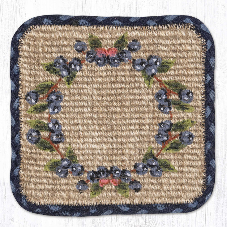 9" Blueberry Vine Wicker Weave Jute Square Trivet by Harry W. Smith, Set of 4
