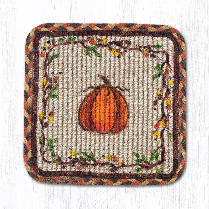 9" Harvest Pumpkin Wicker Weave Jute Square Trivet by Susan Burd, Set of 4
