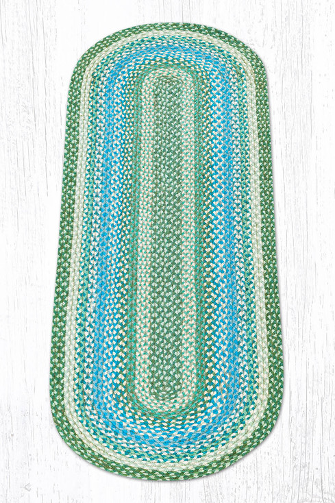 2' x 6' Sage/Ivory/Settlers Blue Oval Braided Jute Runner Rug