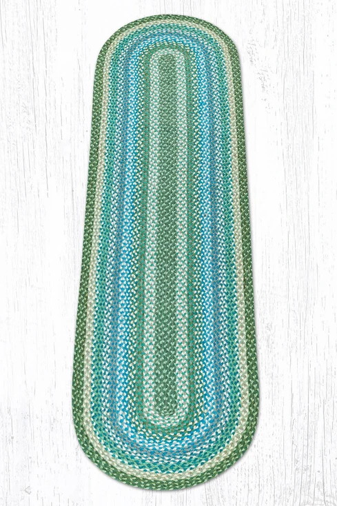 2' x 8' Sage/Ivory/Settlers Blue Oval Braided Jute Runner Rug