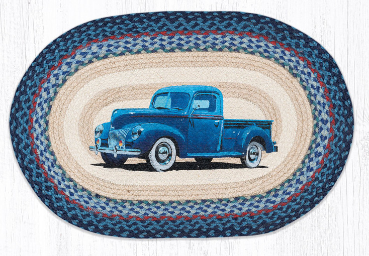 20" x 30" Blue Truck Braided Jute Oval Rug