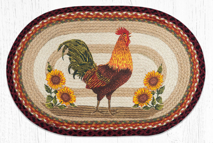 20" x 30" Sunflower Rooster Braided Jute Oval Rug by Sandy Clough