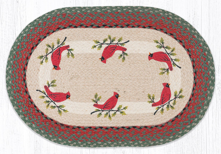 20" x 30" Holly Cardinal Braided Jute Oval Rug by Suzanne Pienta