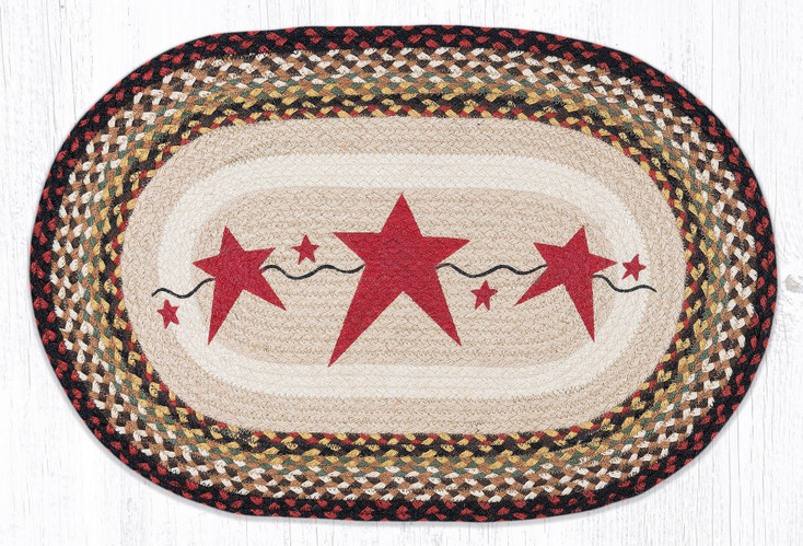 20" x 30" Primitive Stars Burgundy Braided Jute Oval Rug by Susan Burd