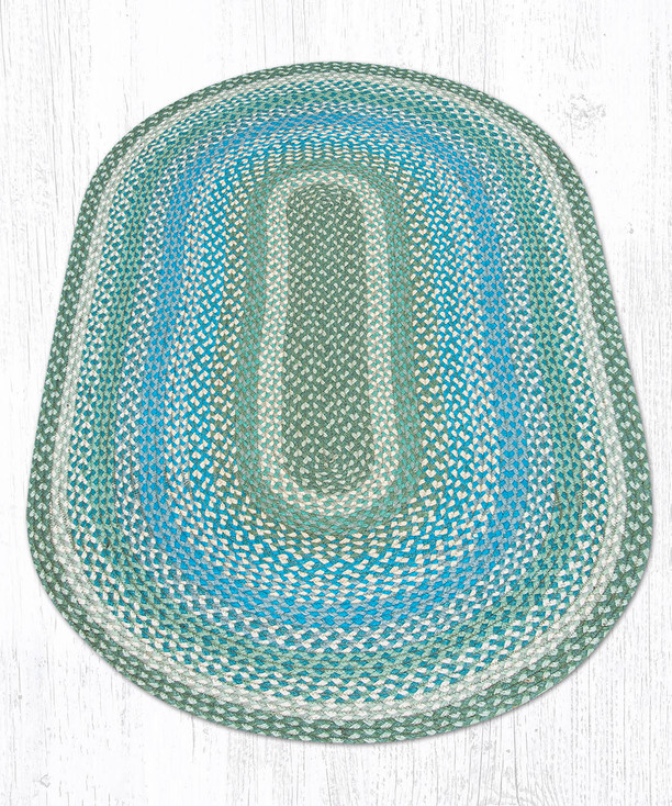 3' x 5' Sage/Ivory/Settlers Blue Oval Braided Jute Rug