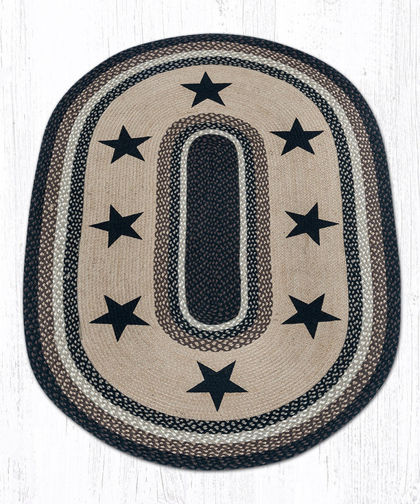 4' x 6' Eight Black Stars Braided Jute Oval Rug