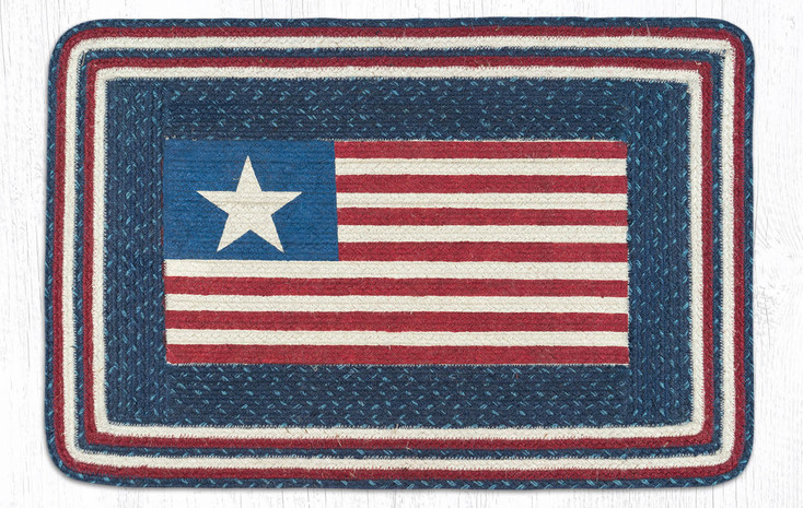 20" x 30" Red/White/Blue American Flag Braided Jute Rectangle Rug