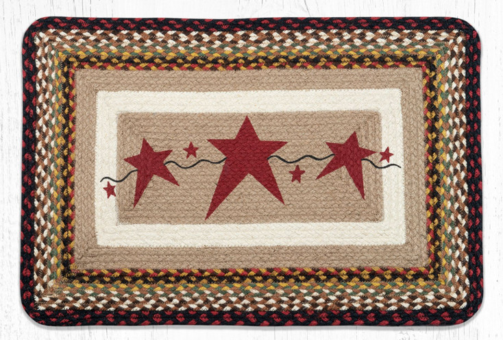 20" x 30" Primitive Stars Burgundy Braided Jute Rectangle Rug by Susan Burd