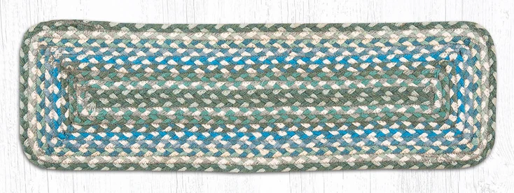 Sage Ivory Settlers Blue Rectangle Stair Tread Rug 8.25x27