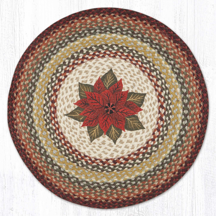 27" Primitive Poinsettia Braided Jute Round Rug by Susan Burd