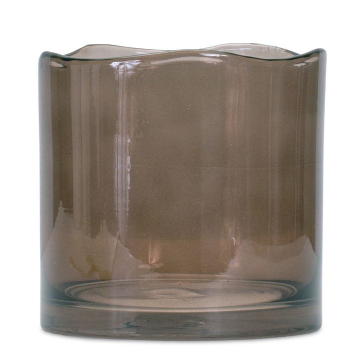 6" Wavy Top Brown Glass Vase