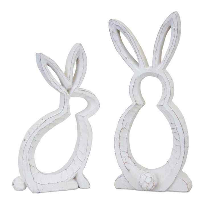 White Outline Bunny Sculptures, Set of 2