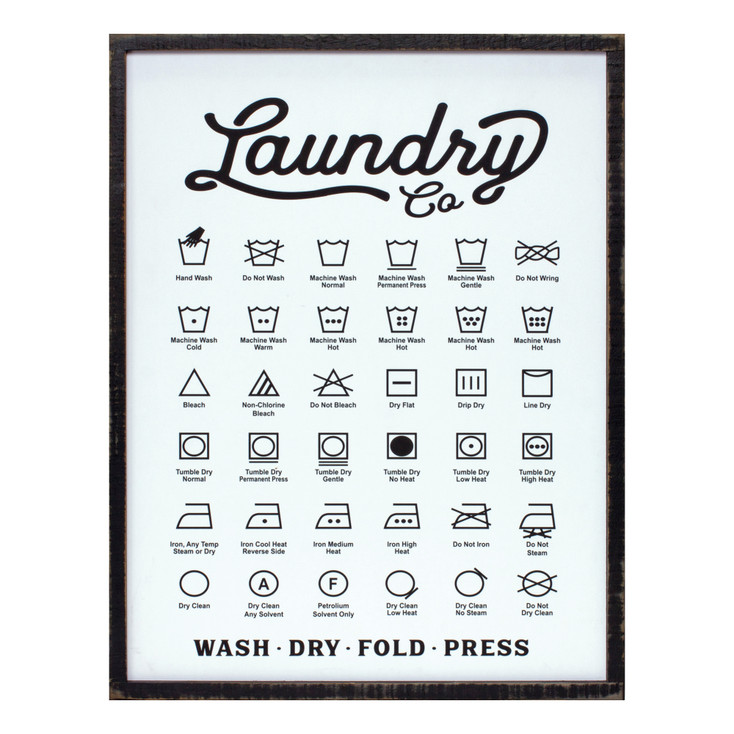 Wash Dry Fold Press Wooden Laundry Co Sign