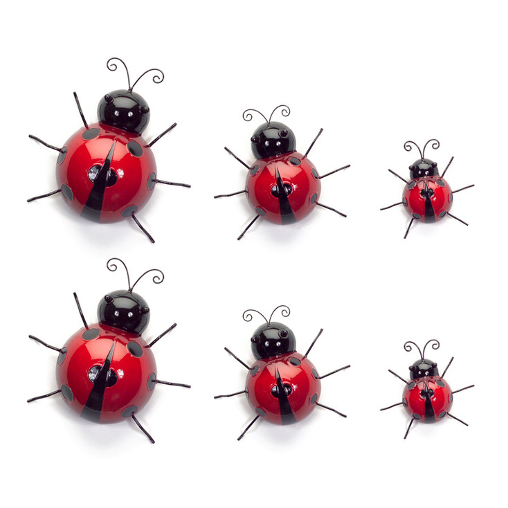 Wall Mountable Ladybug Sculptures, Set of 6