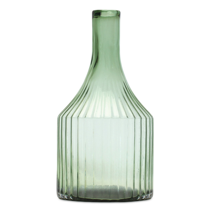 10.75" Sage Green Ribbed Bottleneck Glass Vase