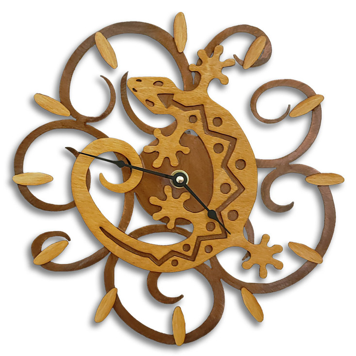 C Shaped Gecko Lizard Southwest Swirl Wood & Metal Wall Clock