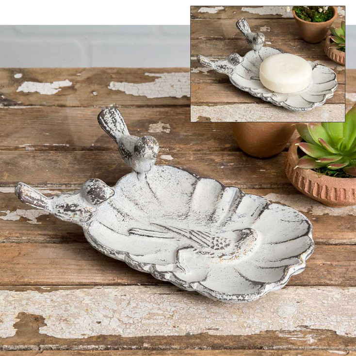 White Wren Birds Cast Iron Soap Dishes, Set of 2