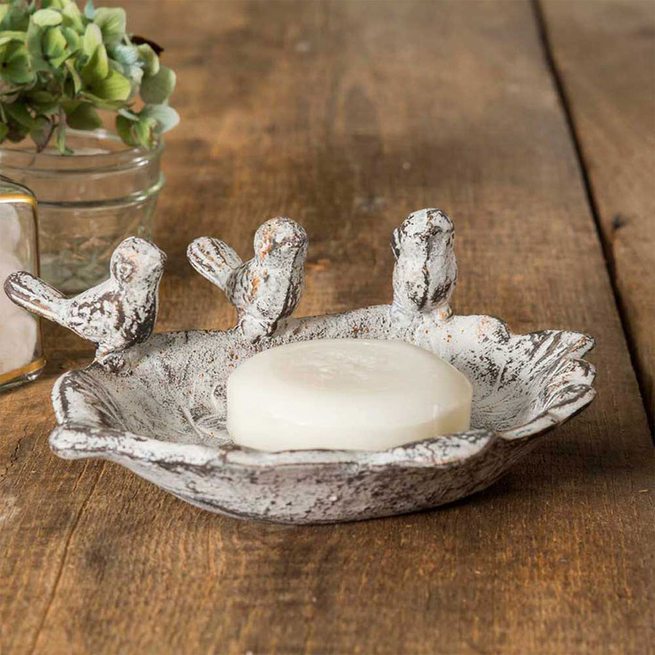 Three Singing Birds Cast Iron Soap Dishes, Set of 2