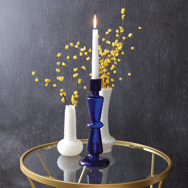 Cobalt Blue Glass Taper Candle Holders, Set of 2