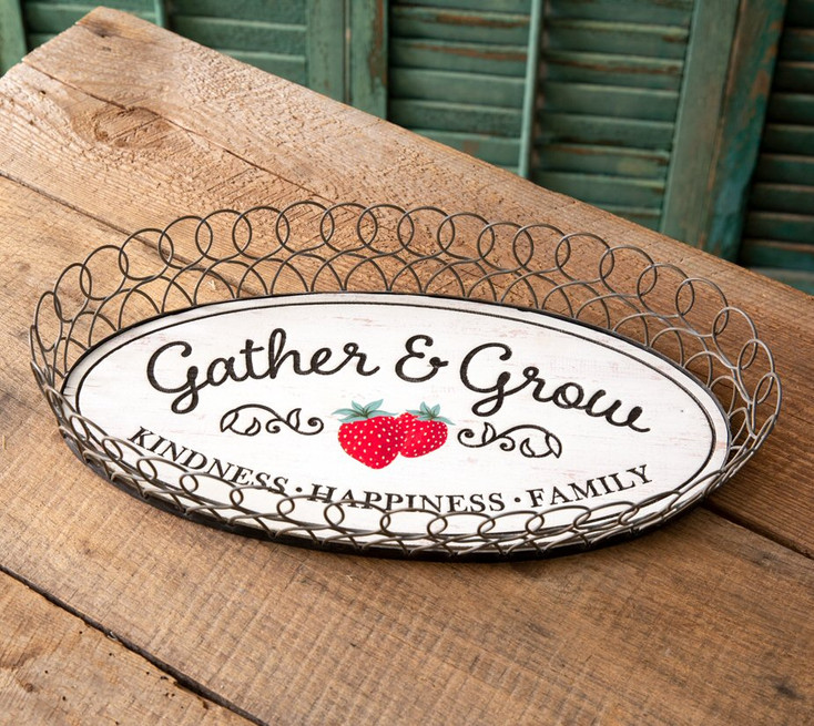 Gather & Grow Strawberry Wood and Metal Serving Tray